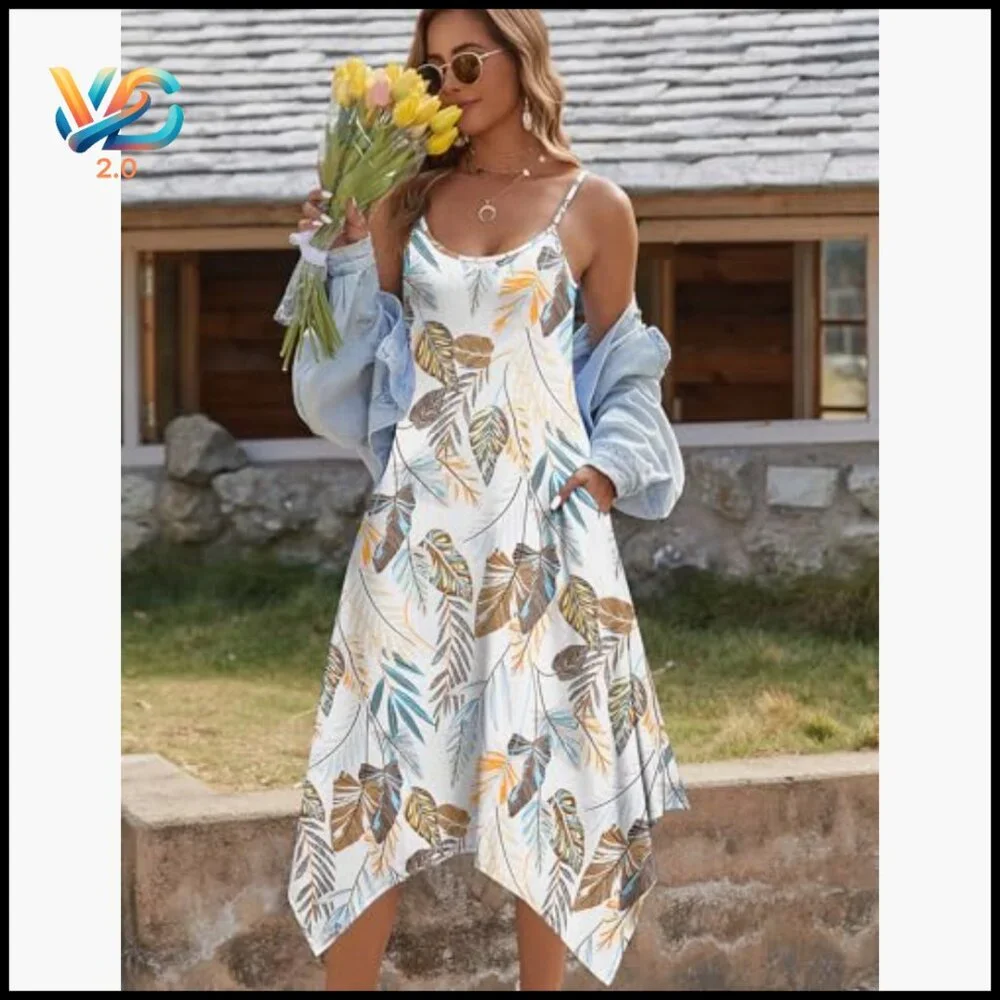 Maxi Sundress with Pockets, Spaghetti Strap, Flowy Bohemian Summer Dress - Picture 4 of 7